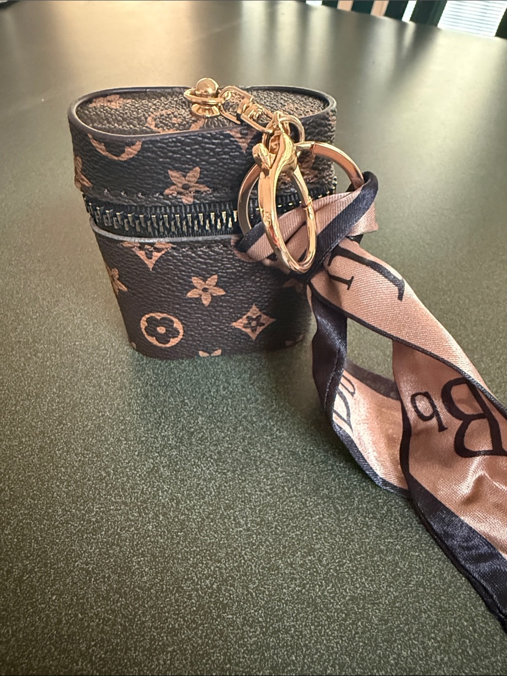 Monogram Canvas Key & Ear Bud Holder with Scarf Charm - Brown